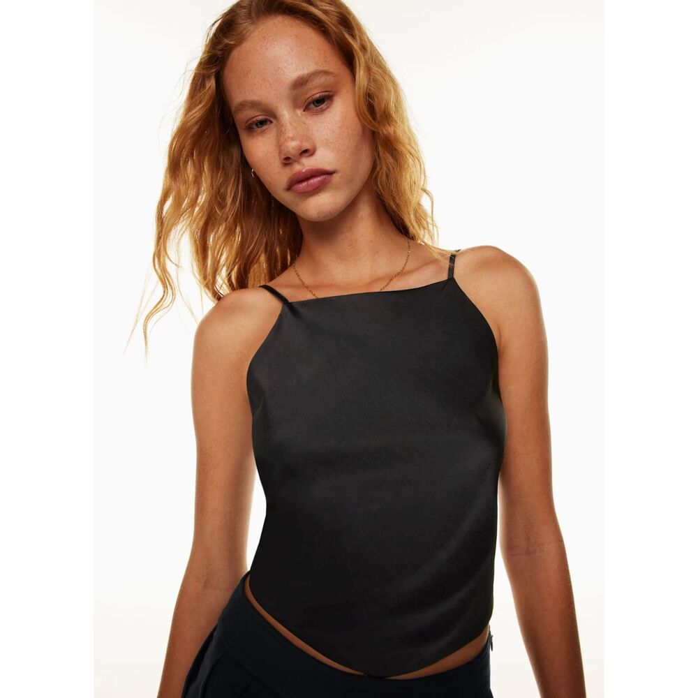 Aritzia Sunday Best Elektra Satin High Neck Camisole in Black NWT